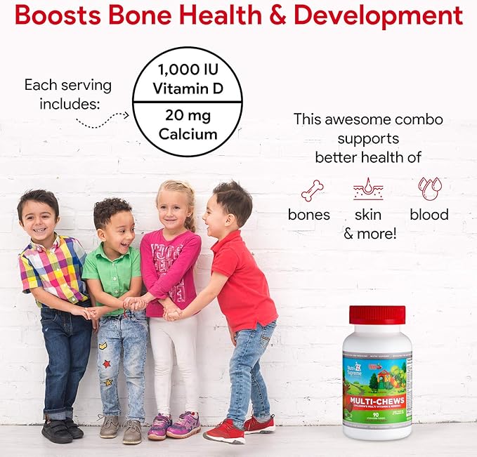 Delicious Kids Multivitamin 90 Vegetarian Gummies – Complete Children’s Supplement with Essential Vitamins and Minerals - Vitamin A B C D3 Calcium Iron Folic Acid Zinc – Cherry Flavor