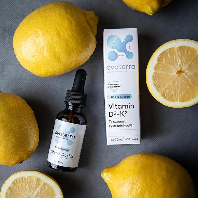 Ovaterra Vitamin D3 &amp K2 Liquid Drop Supplement 1000 IU Vitamin D3 (Cholecalciferol) with Natural Lemon Flavor That Supports Bone Immune &amp Wellness Health 600 Drops - 10 Month Supply