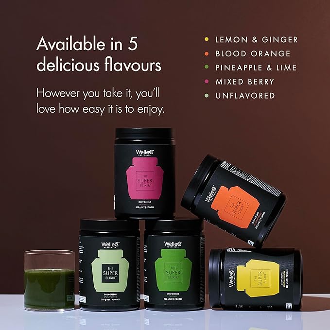 WelleCo The Super Elixir Daily Greens Powder Probiotic Drink Mix with Whole Foods Gluten Free Vegan Gut Health Powder Energy Immunity Healthy Skin Hair &amp Nails (Jar Pineapple &amp Lime Ja