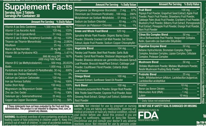 Whole Food Multivitamin for Men and Women (2PACK): Whole Nature Daily Superfood Vitamins Plus Minerals Digestive Enzymes Probiotics and Omegas. Plant Based Multi Vitamin Non GMO Gluten Free