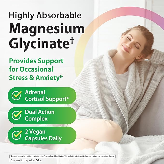 Rainbow Light Magnesium Glycinate + Ashwagandha | 120 Capsules | Dual Action Complex | Vegan Non-GMO and Gluten Free