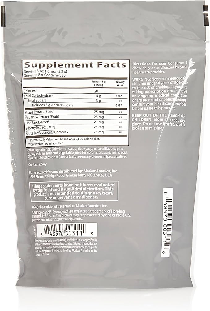 Isotonix OPC-3 Antioxidant Chews | Circulation Vision &amp Skin Support | Grape Seed Red Wine Pine Bark (Pycnogenol®) Bilberry &amp Citrus Bioflavonoids | Chewable Antioxidant Supplement - 30 Co
