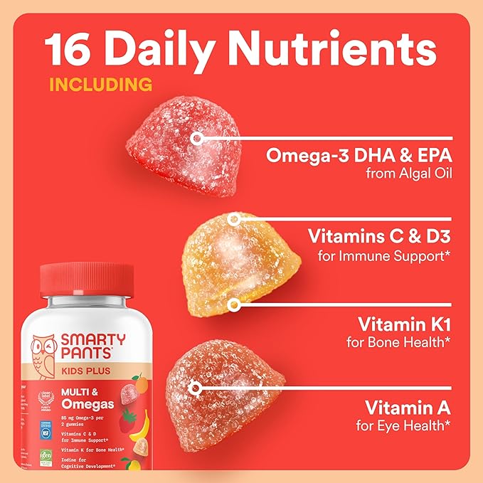 SmartyPants Kids Daily Nutrition &amp Probiotic Bundle: Multivitamin + Probiotic Gummies with 2 Billion CFU Omega-3 Vitamins D3 &amp B12Digestive &amp Immune Support Gluten Free 60 &amp 30 Co