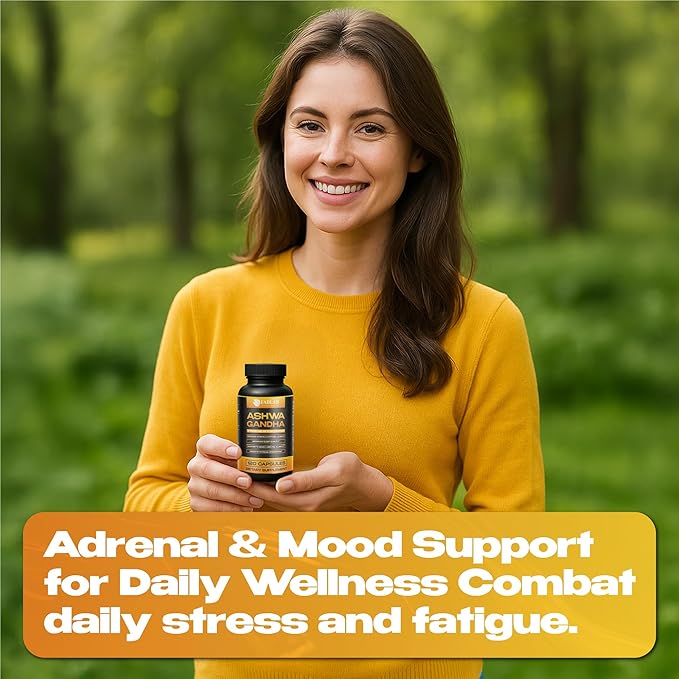 Ashwagandha GABA &amp Magnesium Glycinate Supplement 120 Capsules Natural Stress Relief Mood Support &amp Relaxation Sleep Aid &amp Adrenal Support Non-GMO