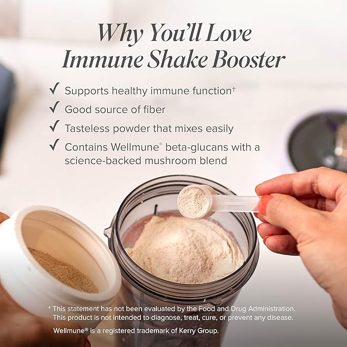 Isagenix Immune Shake Booster - Supports Healthy Immune Function with Wellmune® Beta-Glucans &amp Mushroom Blend - Unflavored Powder for Easy Mixing - Good Source of Fiber - No Artificial Ingredients