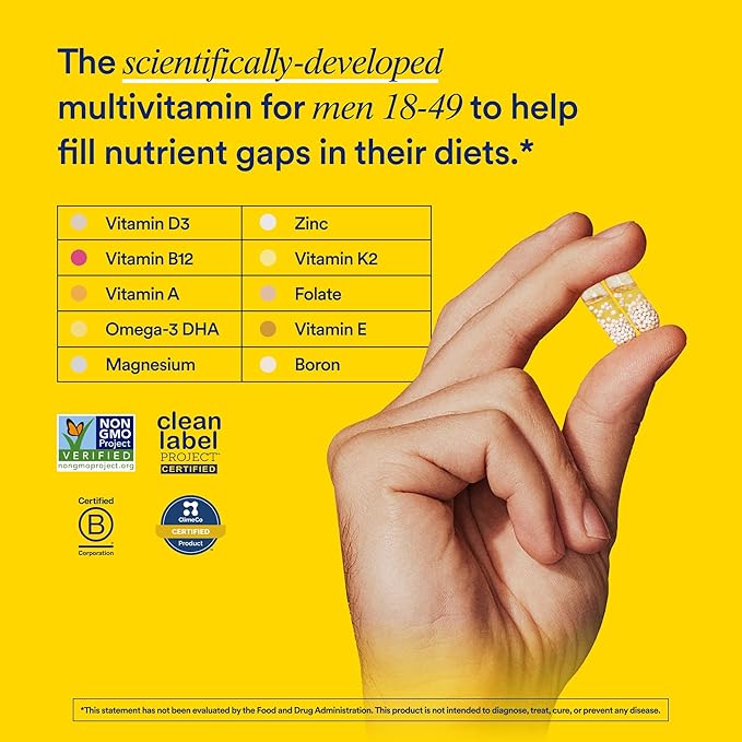 Ritual Multivitamin for Men 18+ with Zinc Vitamin A and D3 for Immune Function Support* Omega-3 DHA B12 K2 Gluten Free Non-GMO Vegan Mint Essenced 30 Day Supply