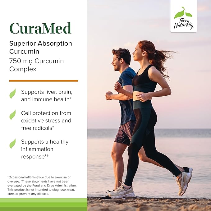 Terry Naturally CuraMed 750mg - Antioxidant Supplement for Brain &amp Heart Health - Supplement with High-Potency Curcumin Complex - Kidney Liver &amp Immune Health Support - 90 Softgels (Pack of 2