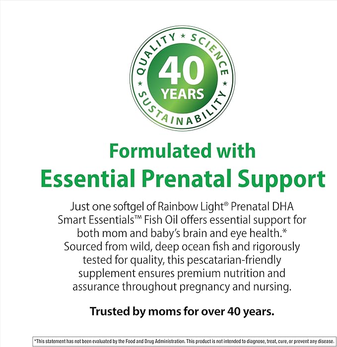 Rainbow Light Prenatal DHA Vitamins for Women | 60 Softgels | Omega 3 Fish Oil (DHA &amp EPA) | Supports Mom &amp Baby’s Health from Conception to Nursing