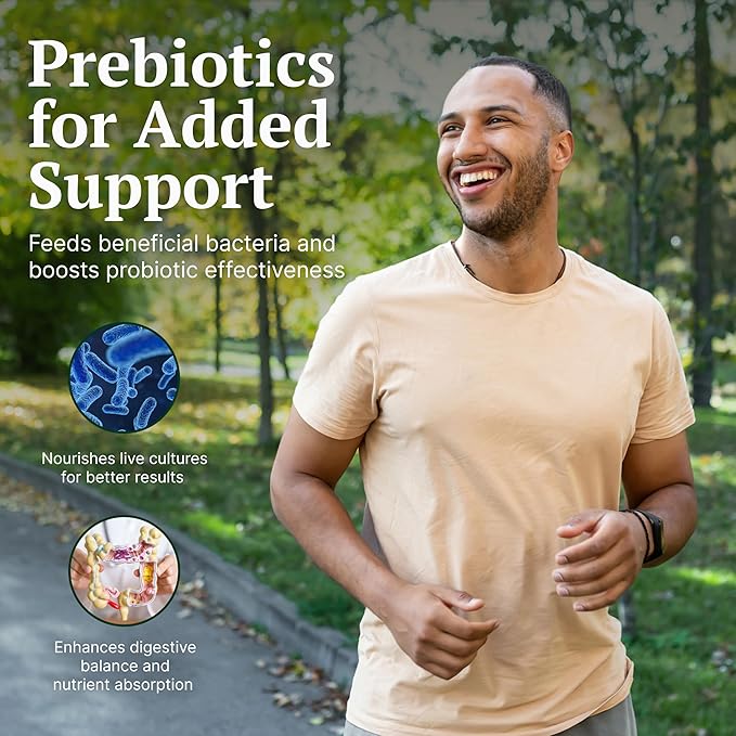 Men’s Probiotic + Prebiotic – 4 Probiotic Strains with Prebiotic Power – Probiotics for Men with 12 Billion CFUs - Non-GMO Digestive &amp Immune Support Supplement - Made in the USA – 30 Veggie Capsu