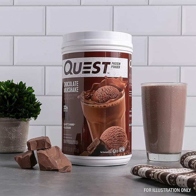 Quest Nutrition Chocolate Milkshake Protein Powder 22g Protein 2g Net Carbs 1g Sugar Low Carb Gluten Free 1.6 Pound 24 Servings