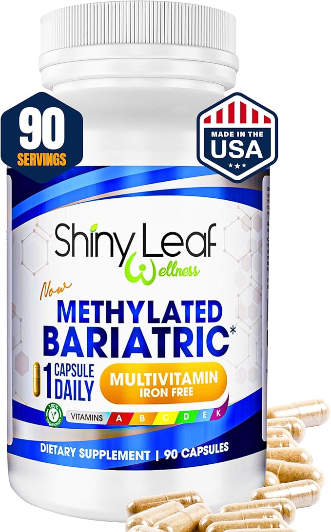 Shiny Leaf Methylated Bariatric Multivitamin Without Iron – Vitamins for Gastric Bypass &amp Sleeve 1 Daily Capsule W Methylated Folate B12 A C D K &amp More. Vegetarian Soy-Free USA Made (9