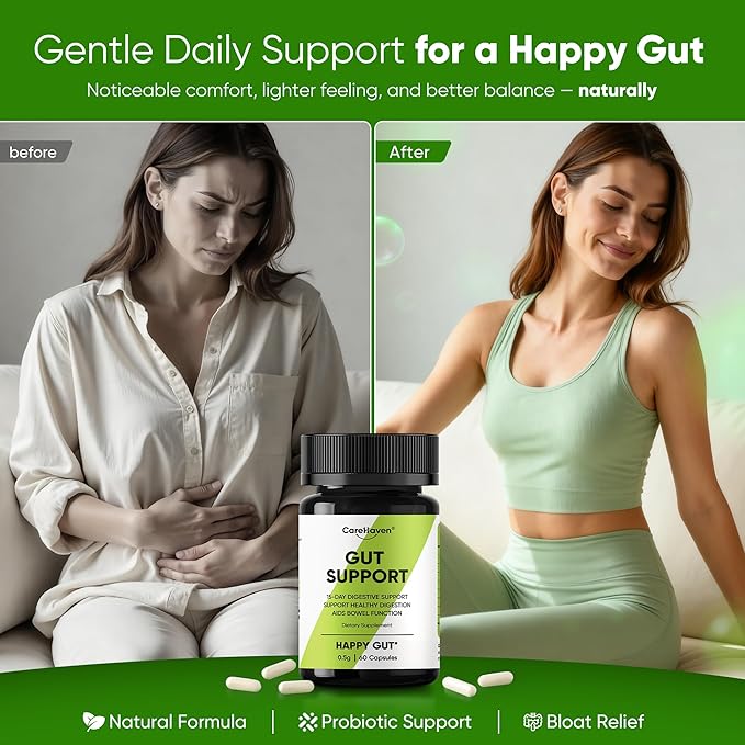 Gut Support Capsules - 15-Day Digestive Support with Psyllium Husk &amp Senna Leaf - Aids Bowel Function &amp Gut Wellness - 60 Active Capsules (3PCS)