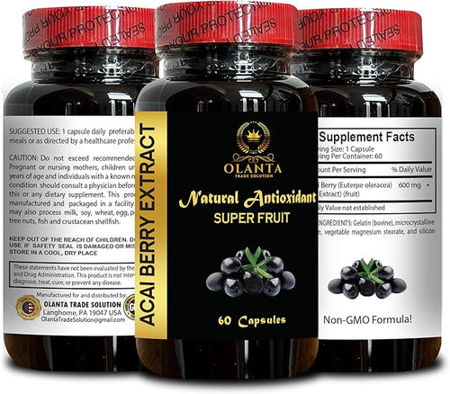 ACAI Berry Extract - Superfood from Chile Antioxidants Immune Support for Women and Men Natural Wellness Support Acai for Energy - 2 Bottles 120 Capsules