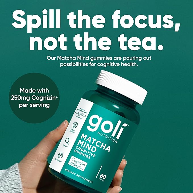 Goli Matcha Mind Gummies - 180 Count - Green Tea Leaves Powder with Cognizin for Focus Attention and Brain Health Vegan Non-GMO Gluten-Free &amp Gelatin Free.