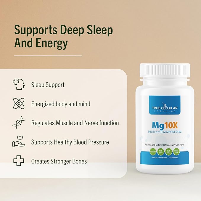 Mg10X Multi-System Magnesium | Supplement to Support Sleep - 60 Capsules | Enhanced Sleep Immune System &amp Metabolic Support | Includes Magnesium Glycinate Citrate and More