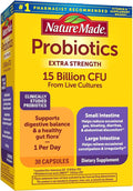 Nature Made Probiotics for Digestive Health Extra Strength 15 Billion CFU from Live Cultures Probiotics for Women and Men 30 Probiotic Capsules 30 Day Supply