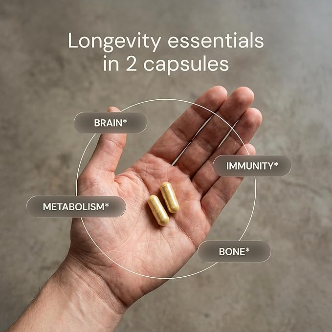 Blueprint Bryan Johnson Essential Capsules - Daily Multivitamin/Multimineral for Women and Men - Antioxidant Supplement with Calcium Vitamin B1 Vitamin D and Zinc - Vegan and Non GMO (30 Servings)