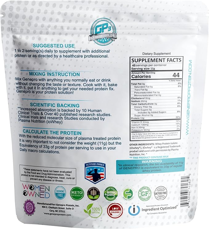 Unflavored Protein Powder - New Formula - Lactose-Free Gluten-Free &amp Non-GMO Whey Isolate Supplement Shake (3rd Generation 45 Servings)