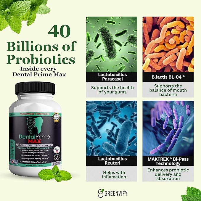 DentalPrime MAX Probiotic Supplement 40 Billion CFU MAKTREK Bi-Pass Technology 60 Capsules 30-Day Supply (2)