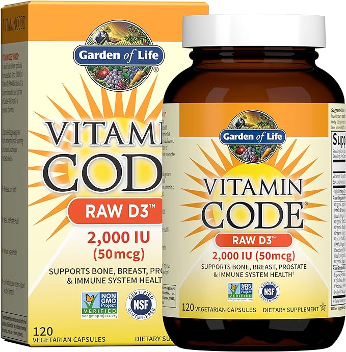 Garden of Life Vitamin Code Raw D3 2000IU + B12 1000mcg Whole Food Supplement Bundle 120 + 30 Capsules
