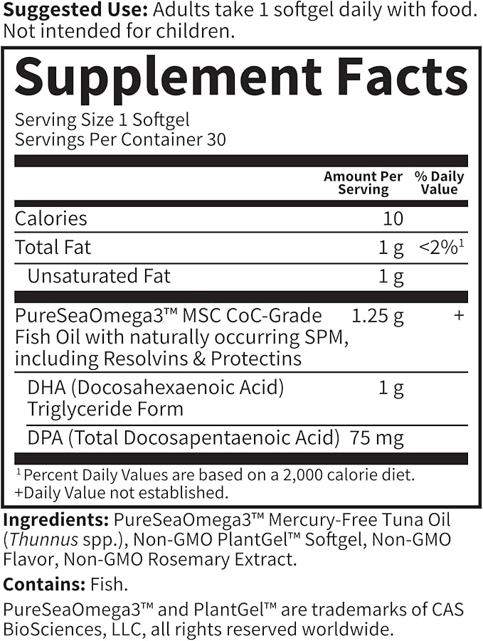 Garden of Life Dr. Formulated DHA 1000mg Fish Oil - Lemon Once Daily 1000mg DHA + DPA in Triglyceride Form Single Source Omega 3 Supplement for Ultimate Eye Brain &amp Heart Health 30 Softgels