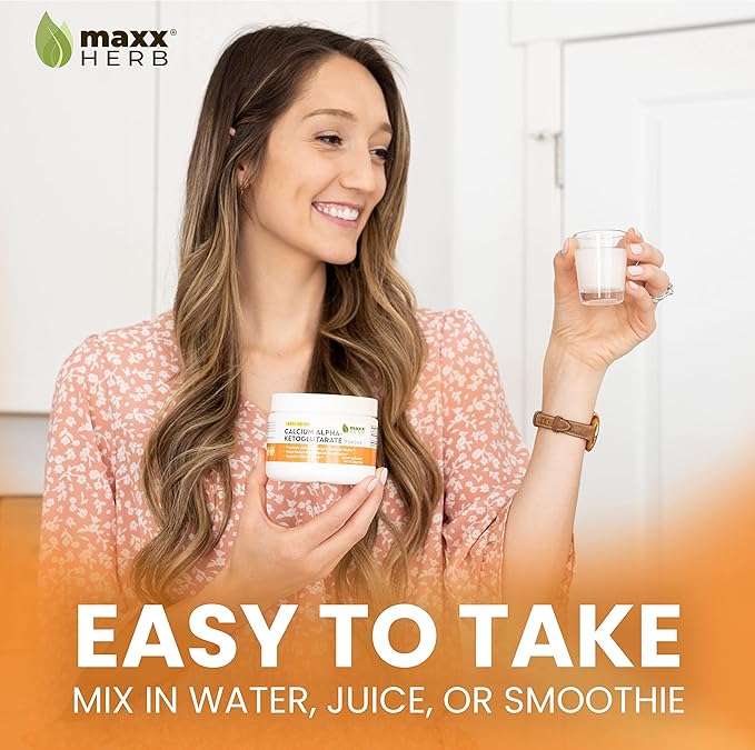 Maxx Herb Calcium AKG Pure Calcium Alpha - Ketoglutarate Powder (Ca-AKG) for Energy Vitality Mental Focus Clarity &amp DNA Structure Non-GMO &amp Gluten Free - 100 Gram Jar (67 Servings)