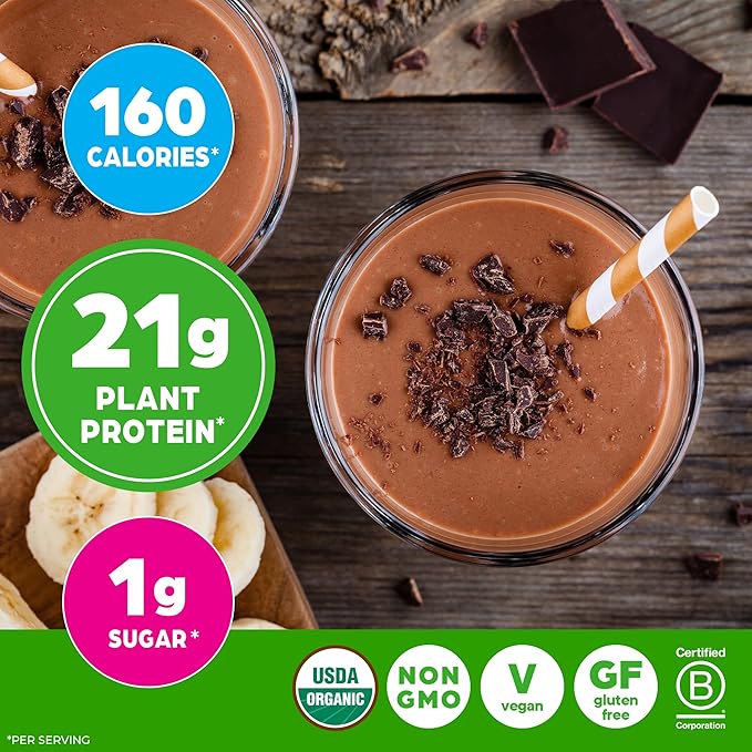 Orgain Organic Vegan Protein + 50 Superfoods Powder Creamy Chocolate Fudge - 21g Plant Based Protein 9g Prebiotic Fiber No Lactose Gluten Free No Added Sugar 2.02 lb (Packaging May Vary)