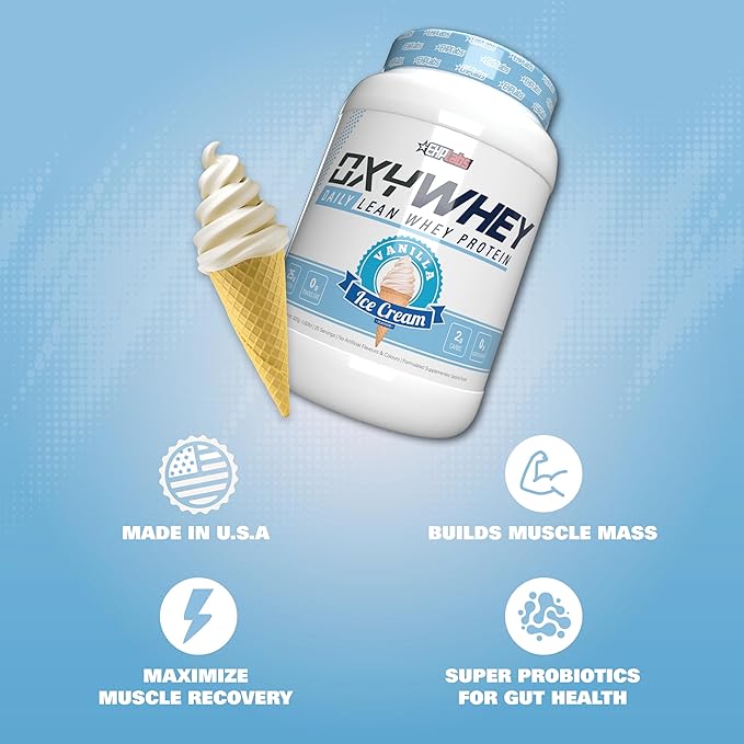 EHP Labs OxyWhey Whey Protein Isolate – 25g High Protein Low Carb Sugar Free Meal Replacement – Lean Whey Powder for Muscle Recovery – Non-GMO Gluten Free – 25 Serves – Vanilla Ice Cream