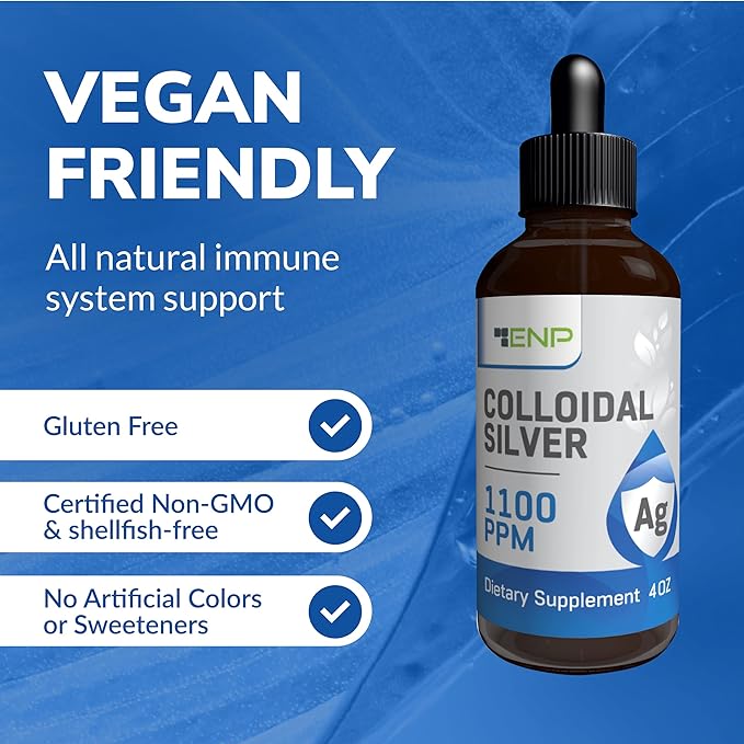 Colloidal Silver Liquid 1100 ppm | Extra Strength Silver Liquid Supplement | 4 oz Amber Glass Bottle with Dropper