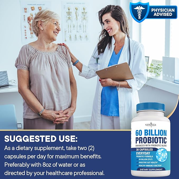 Probiotics 60 Billion CFU with Prebiotic Formula - Probiotics for Women and Men and Adults 100% Natural Digestive Enzymes Shelf Stable Probiotic Supplement Prebiotic