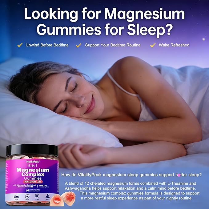 Magnesium Sleep Gummies 400mg – Calm Magnesium Complex Gummies for Sleep Support &amp Relaxation with L-Theanine &amp Ashwagandha – Non Melatonin Sugar Free Vegan 60 Count