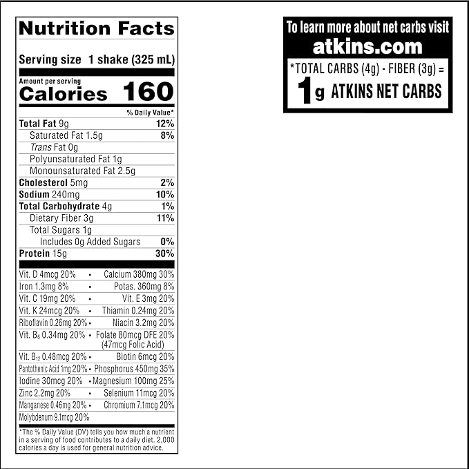 Atkins Creamy Vanilla Protein Shake 15g Protein Low Glycemic 2g Net Carb 1g Sugar Keto Friendly 12 Count (Pack of 2)