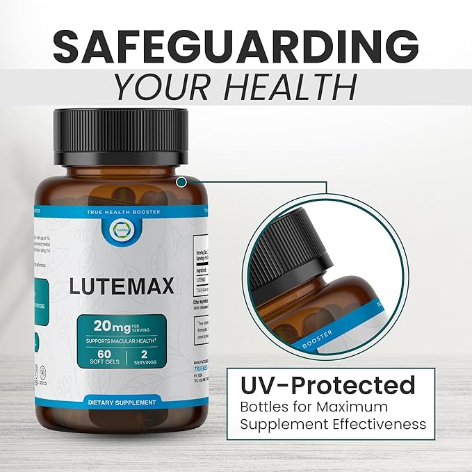 Lutemax 20mg 30 Days Supply Eye Supplement - Supports Macular Health Vision Clarity Heart Health Protects Eyes from Blue Light &amp Photons Antioxidant Protection GMP Certified 60 Softgel.