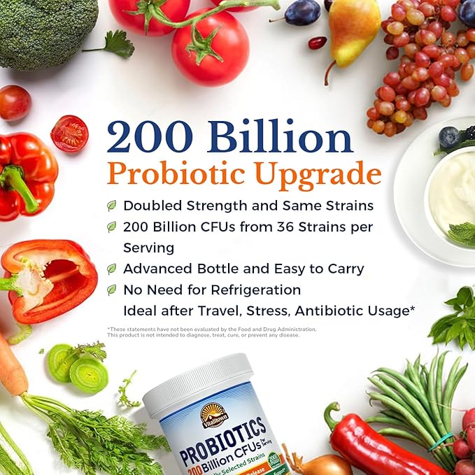 Vitalitown Probiotics 200 Billion CFUs 36 Strains | Shelf Stable Acid &amp Bile Resistant | Intensive Digestive &amp Immune Support | Men &amp Women Probiotics | Vegan Non-GMO | 60 ct