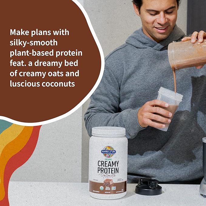 Garden of Life Creamy Plant Protein + Oat Milk Powder + Chocolate Flavor Vegan Protein Powder – Plant Based Prebiotics &amp Probiotics Gluten-Free Non-GMO Chocolate Brownie Flavor 2 LBS
