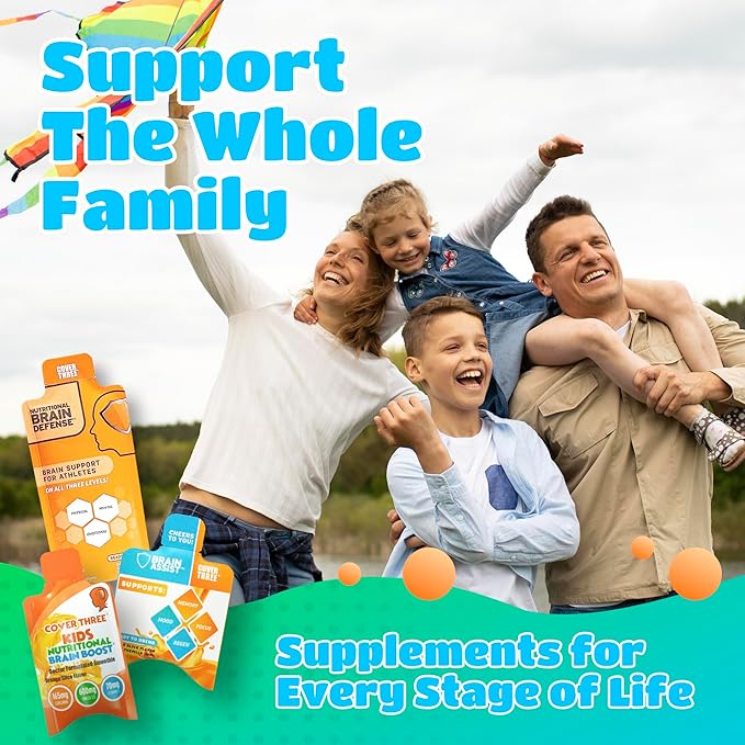 Cover Three Supplements for Kids Brain Supplement Smoothie Omega 3 Liquid Childrens DHA Fish Oil Kids Focus and Attention Emotional Support 20 Pouches Pack 1