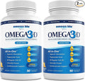 Triple Strength Pharmaceutical Grade Fish Oil 2750mg - Vitamin D3 50mcg - 1500mg EPA - 680mg DHA - Heart - Cholesterol - LDL - HDL - No Burps or Heartburn - High Concentration - 90 Servings