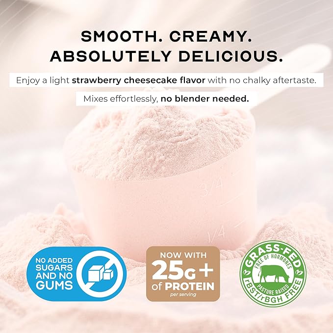 Muscle Feast Grass-Fed Whey Protein Isolate All Natural Hormone Free Pasture Raised Whey Isolate Protein Powder for Men and Women Gluten-Free Delicious Isolate Protein - Strawberry Cheesecake 2lb