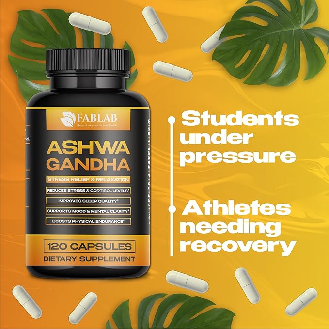Ashwagandha GABA &amp Magnesium Glycinate Supplement 120 Capsules Natural Stress Relief Mood Support &amp Relaxation Sleep Aid &amp Adrenal Support Non-GMO