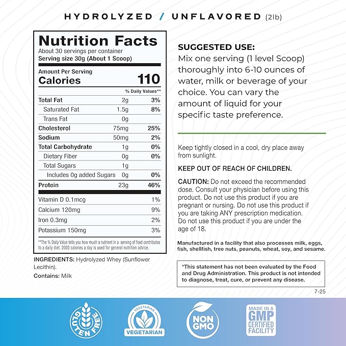 Muscle Feast Hydrolyzed Whey Protein Powder Grass Fed and All Natural Hormone-Free Hydro Whey Powder for Men and Women Gluten Free Non-GMO Delicious Hydrolyzed Protein Powder Unflavored 2lb