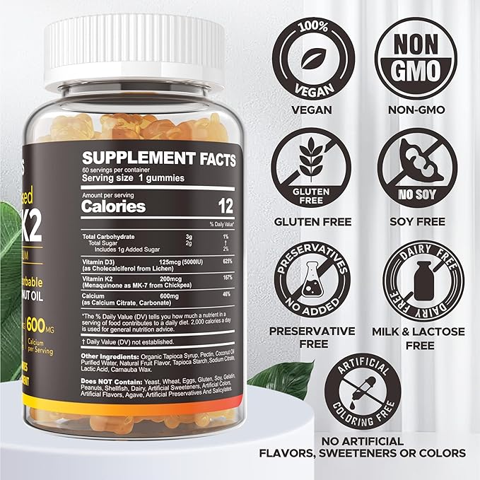 NEVISS Sugar Free L-Tyrosine L-Theanine Gummies 120 Counts + Sugar Free D3 5000IU K2 Gummies 120 Counts