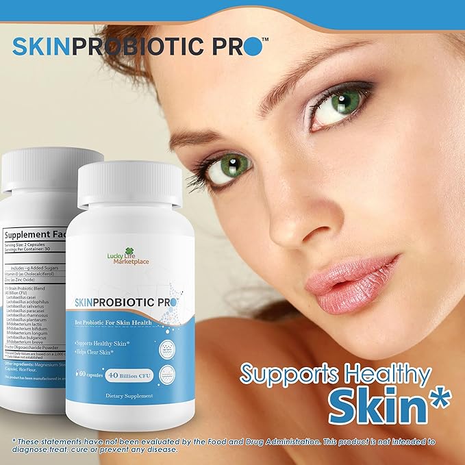 Skin Probiotic Pro - Support Healthy Skin from the Inside Out with a Probiotic Skin Health Support - Help Support Decreased Blemishes Pimples Redness - Probiotics for Hydrated &amp Healthy Looking