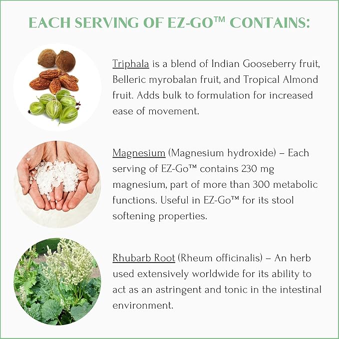 Mt. Capra EZ-Go Herbal Stool Softener | Non-Habit Forming Gentle Elimination Support | Includes Cape Aloe Gel Slippery Elm Bark Marshmallow Root Triphala Magnesium and Rhubarb Root | 30 Servings
