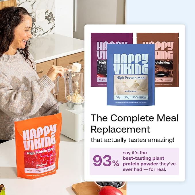Happy Viking Plant-Based Protein Powder +100 Superfoods Vanilla Meal Replacement Shake Created by Venus Williams 30g Plant Protein 10g Fiber Vegan Gluten-Free Non-GMO 15 Meals