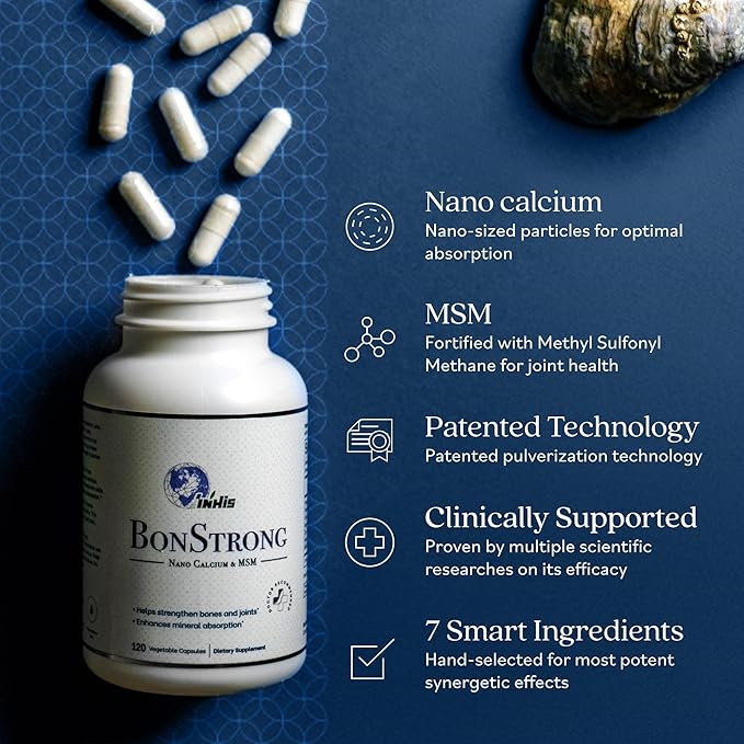 Nano Calcium Supplement with MSM – 7-in-1 Bone Support Formula with Vitamin D3 K1 Magnesium &amp Zinc – Made in USA – 120 Capsules