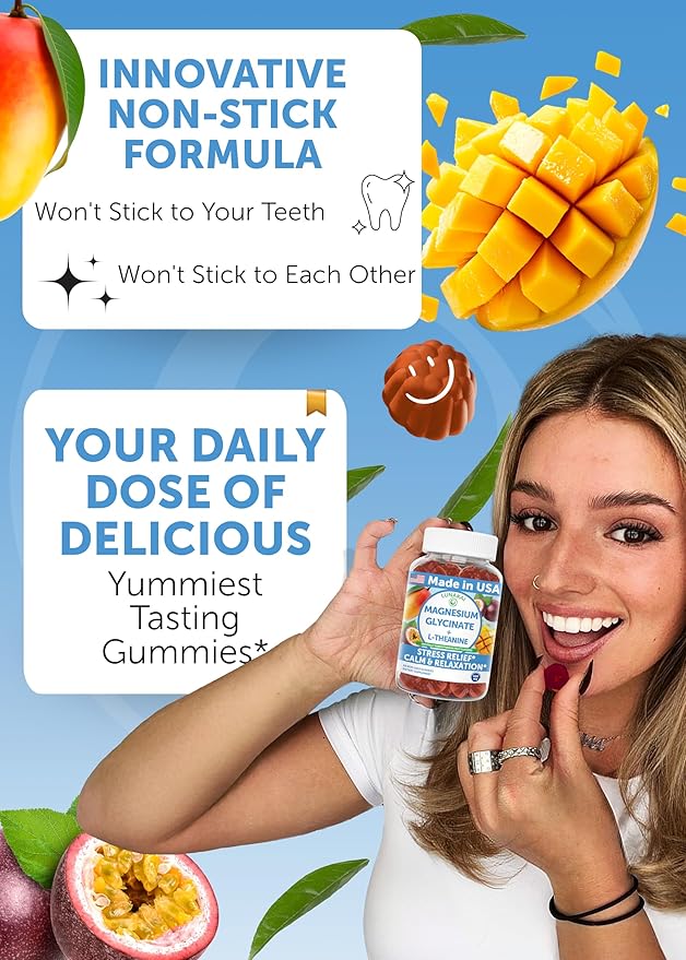 Lunakai USA Made Magnesium Glycinate Gummies with L-Theanine for Kids &amp Adults – 420mg Magnesium Supplement for Calm Sleep &amp Stress Support 60ct