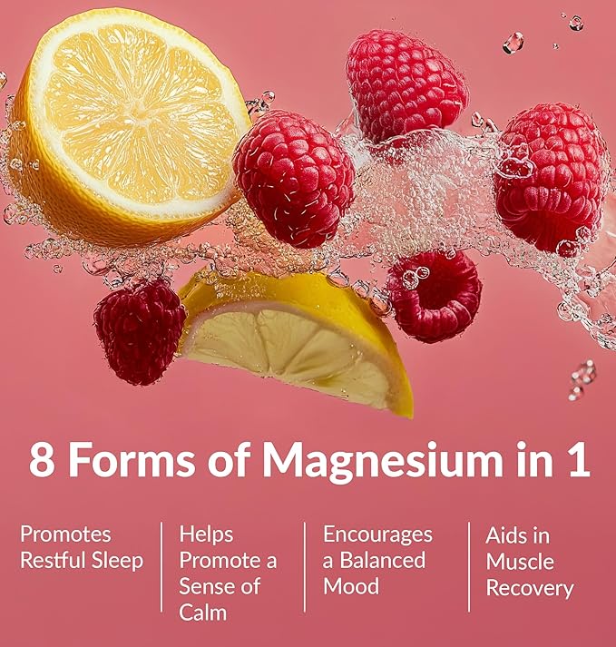 BIOptimizers Magnesium Breakthrough Drink - 8 Forms of Magnesium Electrolytes Sleep Health Stress Muscle Recovery Heart Support | Glycinate Citrate Malate- Raspberry Lemon