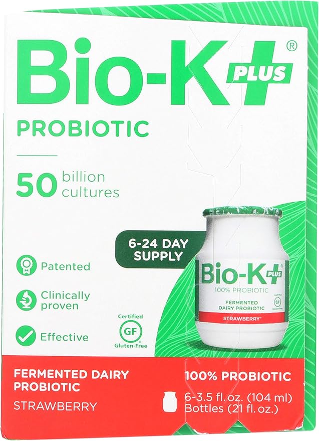 Bio-K Plus - Strawberry Flavor Drinkable Probiotics for Women &amp Men - Fermented Dairy Featuring 50 Billion Live and Active Bacteria Gluten Free - Probiotic Shipped Cold
