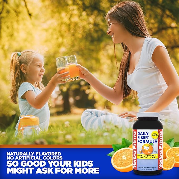 Yerba Prima Daily Fiber Formula 16 oz Powder (Pack of 3) - Great Tasting Premium Dietary Fiber Supplement Made in The USA Non-GMO Gluten Free Natural Orange Flavor