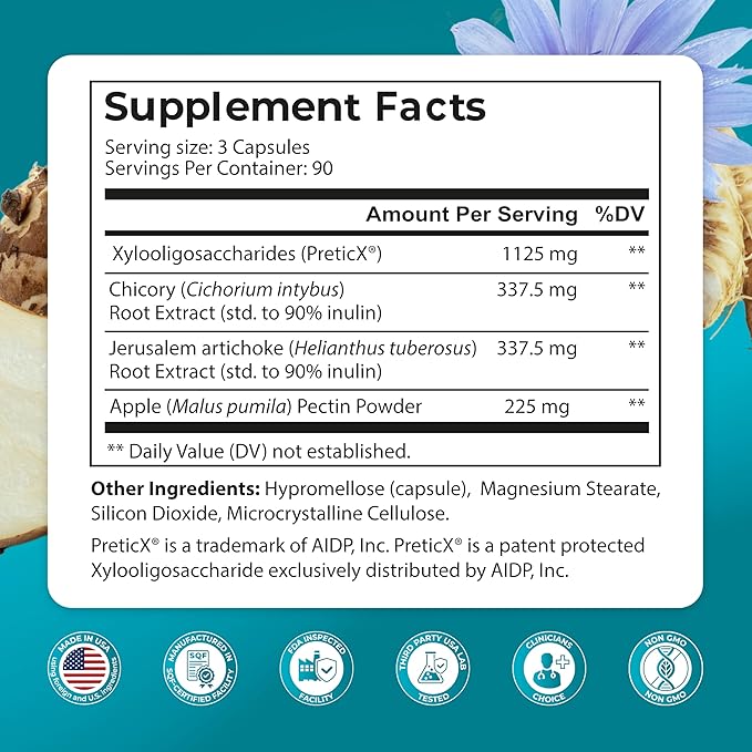 PUREHEALTH Research Improbiome - Prebiotic Fiber - Natural Support for Healthy Gut Prebiotics - Digestive Nutritional Supplements - with Jerusalem Artichoke Apple Pectin &amp More - 90 Capsules